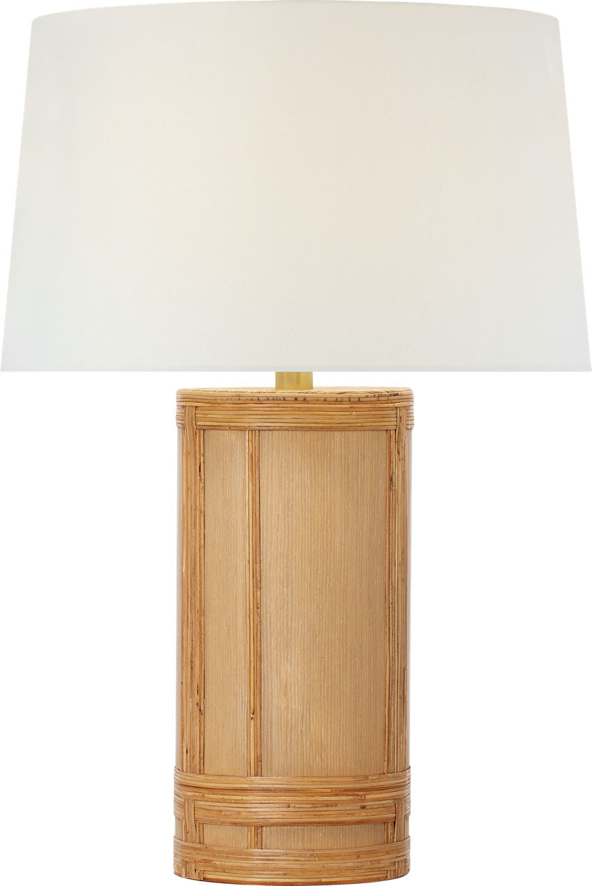 Lignum Medium Table Lamp | Light Oak and Natural Rattan | Linen Shade