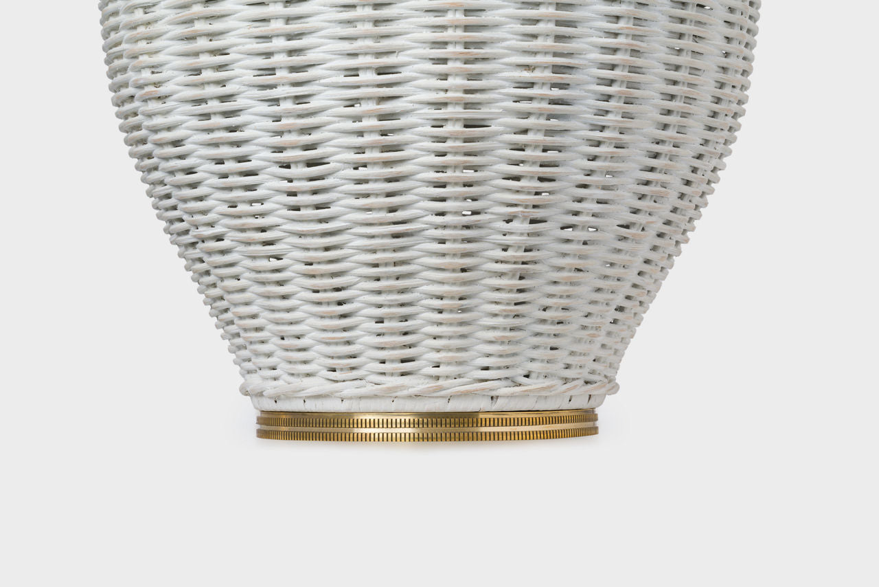 Evie Large Table Lamp | White Wicker | Linen Shade