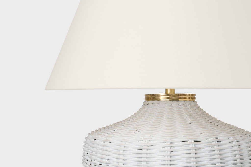 Evie Large Table Lamp | White Wicker | Linen Shade