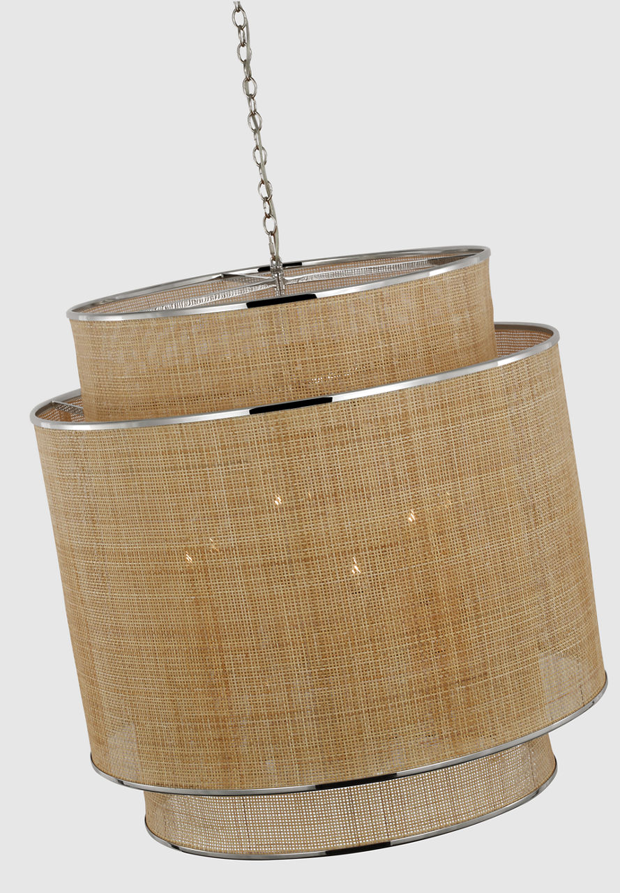Linley Extra Large Hanging Shade | Polished Nickel and Natural Rattan Caning