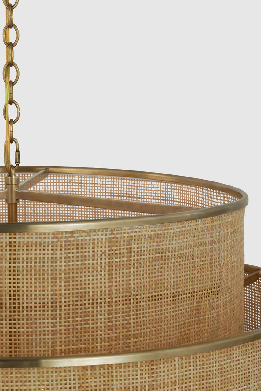 Linley Extra Large Hanging Shade | Soft Brass and Natural Rattan Caning