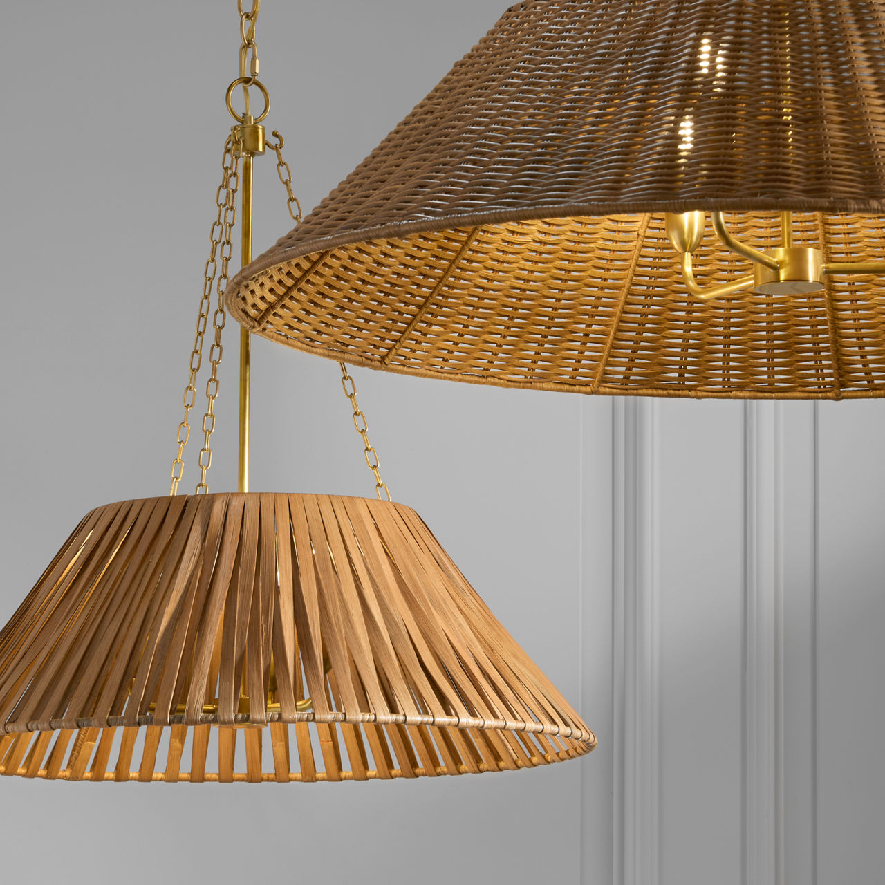 Corinne 24" Wrapped Hanging Shade | Soft Brass | Natural Wicker Shade