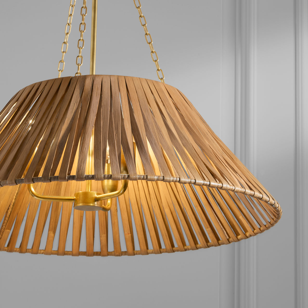 Corinne 24" Wrapped Hanging Shade | Soft Brass | Natural Wicker Shade