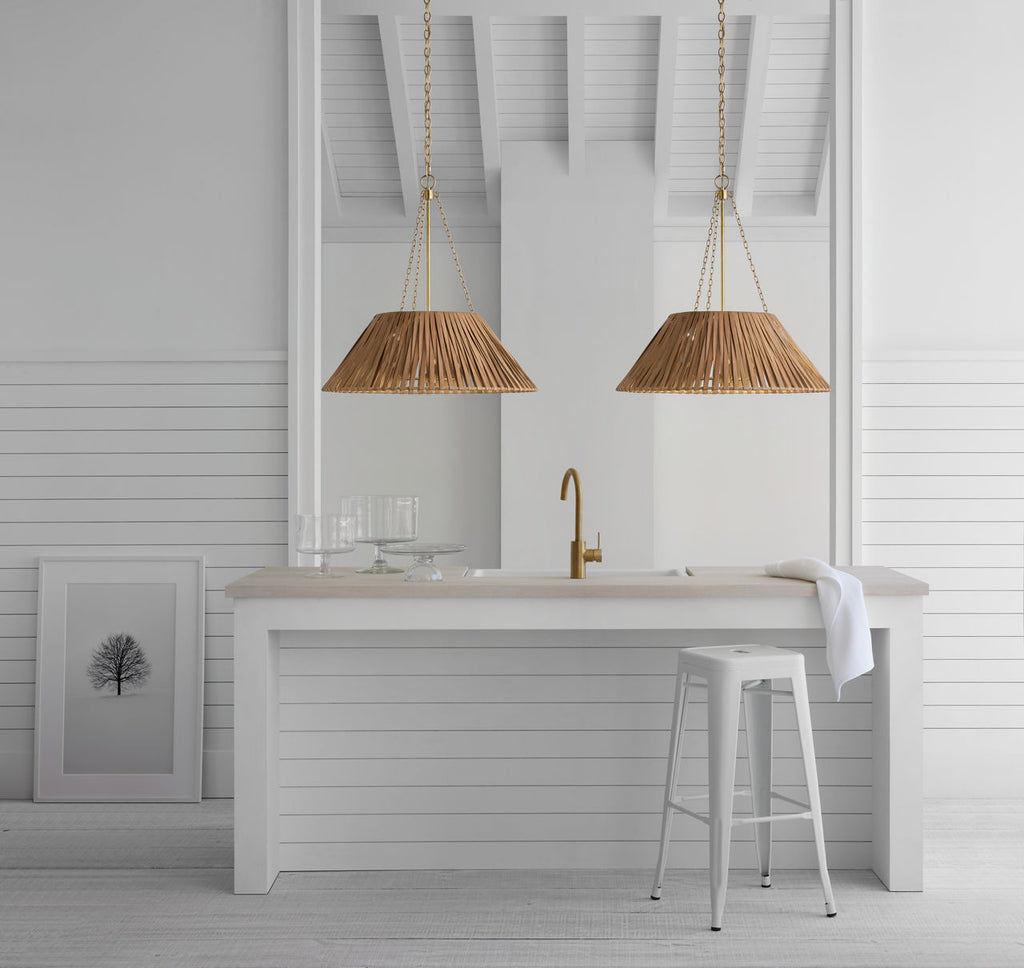 Corinne Extra Large Woven Hanging Shade | Soft Brass | Natural Wicker Shade