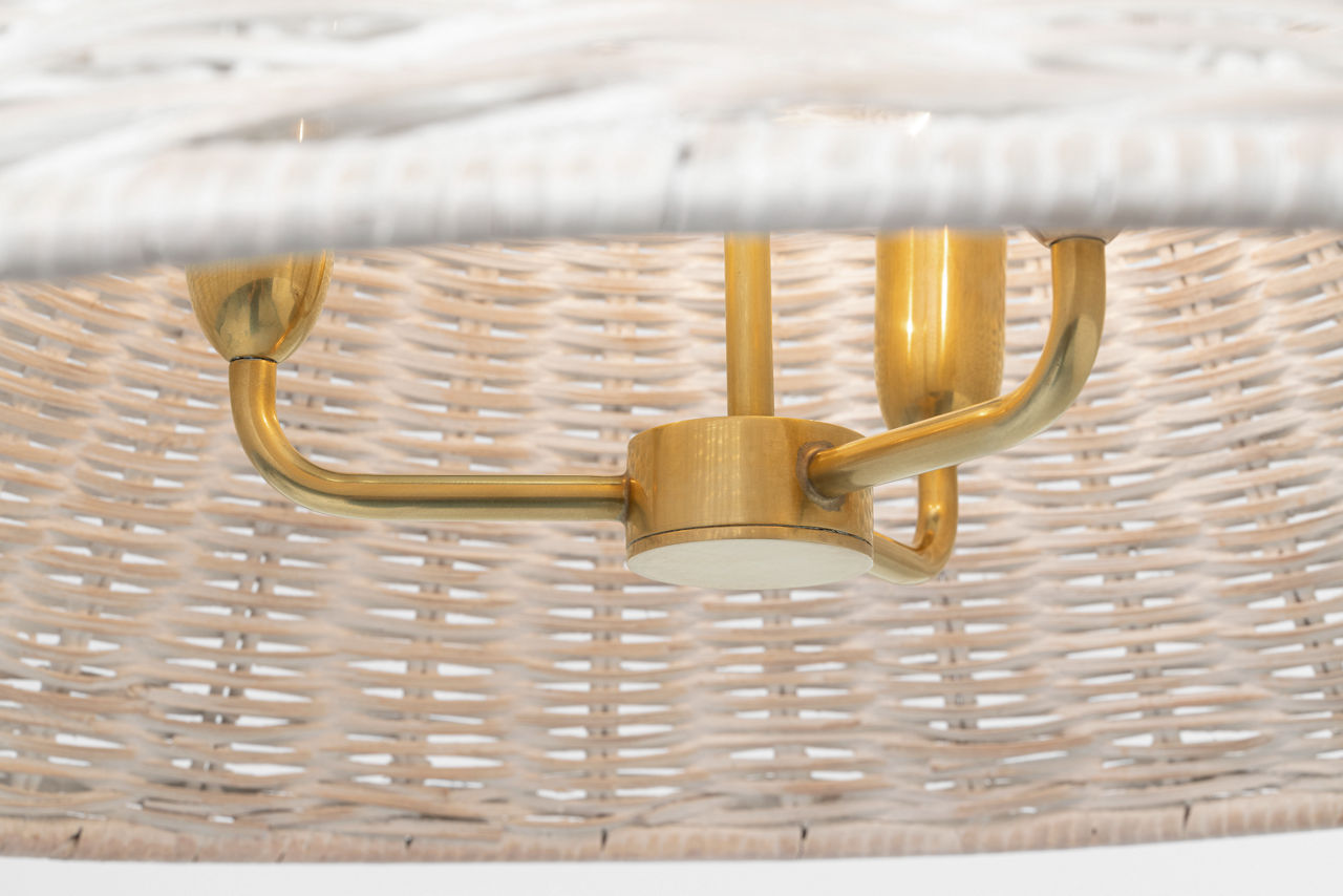 Corinne 24" Woven Hanging Shade | Soft Brass | White Wicker Shade