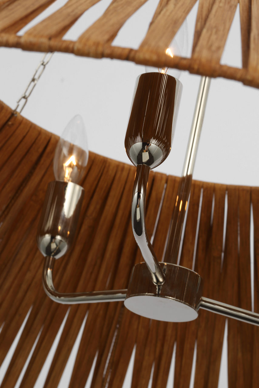 Corinne Extra Large Wrapped Hanging Shade | Polished Nickel | Natural Wicker Shade