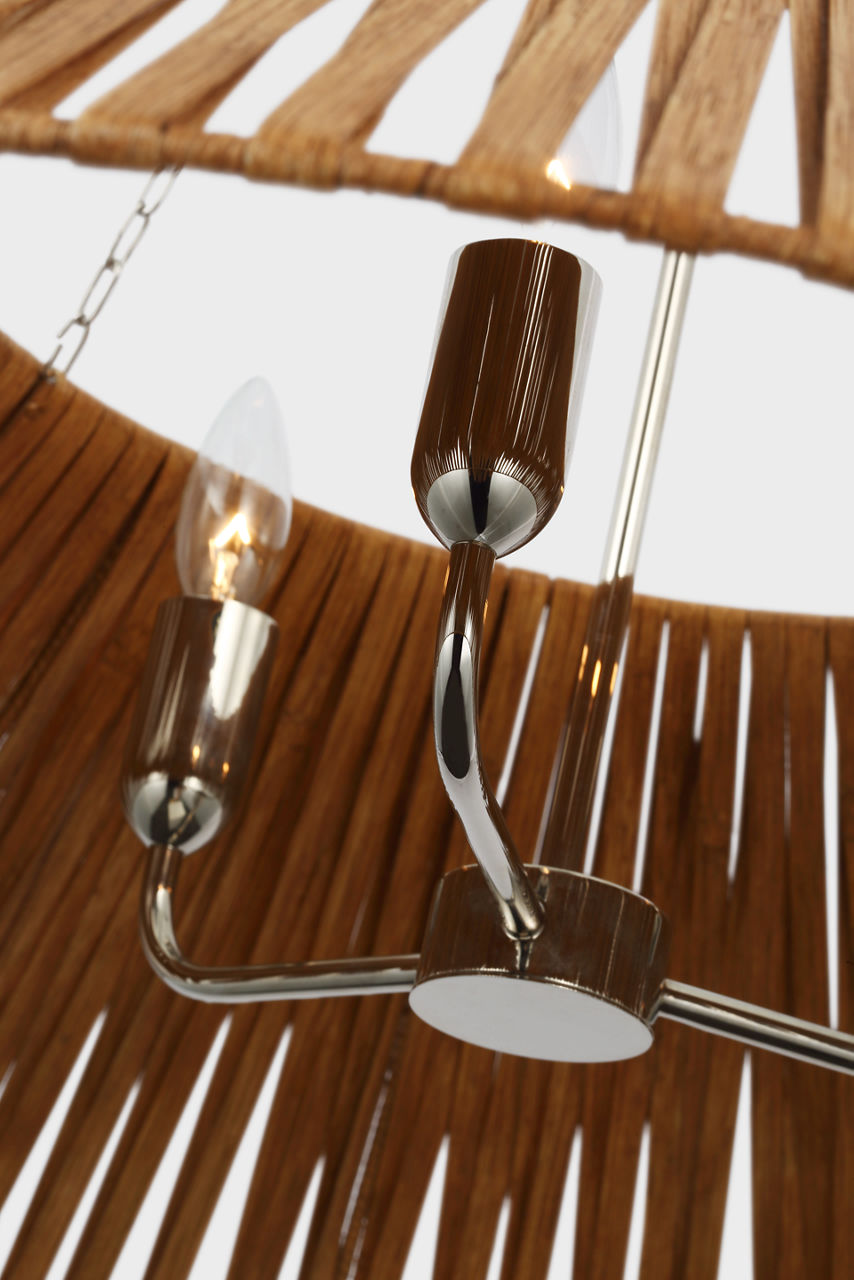 Corinne Extra Large Wrapped Hanging Shade | Polished Nickel | Natural Wicker Shade