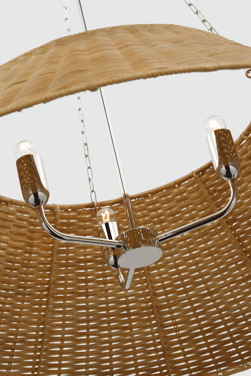 Corinne Extra Large Wrapped Hanging Shade | Polished Nickel | Natural Wicker Shade