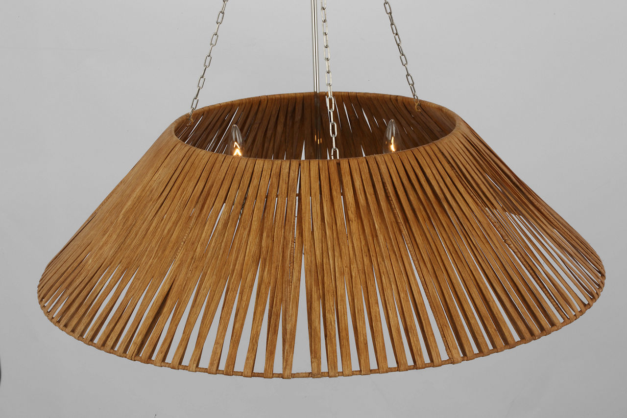 Corinne Extra Large Wrapped Hanging Shade | Polished Nickel | Natural Wicker Shade