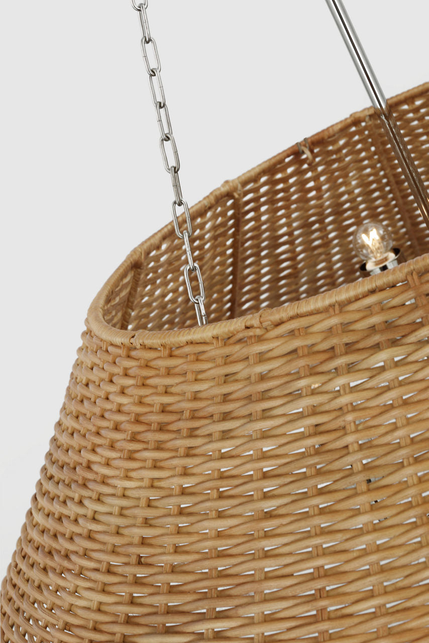 Corinne Extra Large Wrapped Hanging Shade | Polished Nickel | Natural Wicker Shade