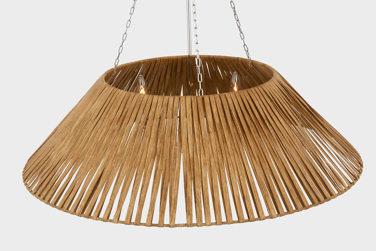 Corinne Extra Large Wrapped Hanging Shade | Polished Nickel | Natural Wicker Shade