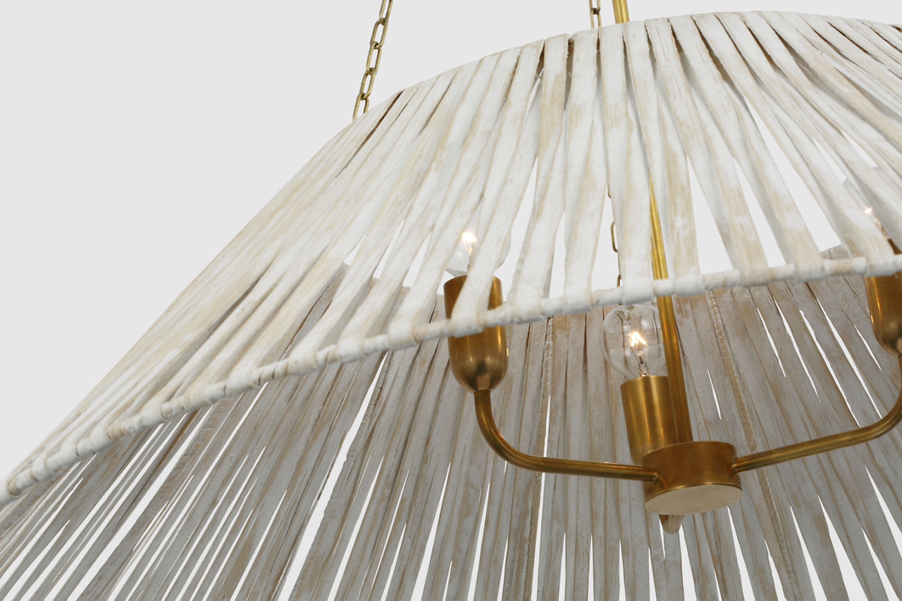 Corinne Extra Large Wrapped Hanging Shade | Soft Brass | White Wicker Shade
