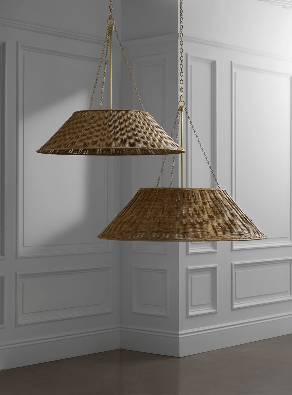 Corinne Extra Large Woven Hanging Shade | Soft Brass | Natural Wicker Shade