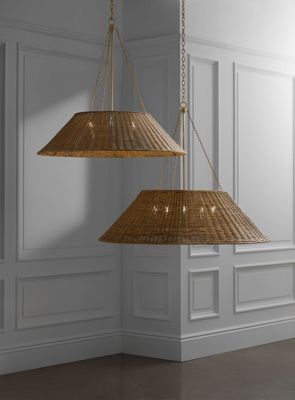 Corinne Extra Large Woven Hanging Shade | Soft Brass | Natural Wicker Shade
