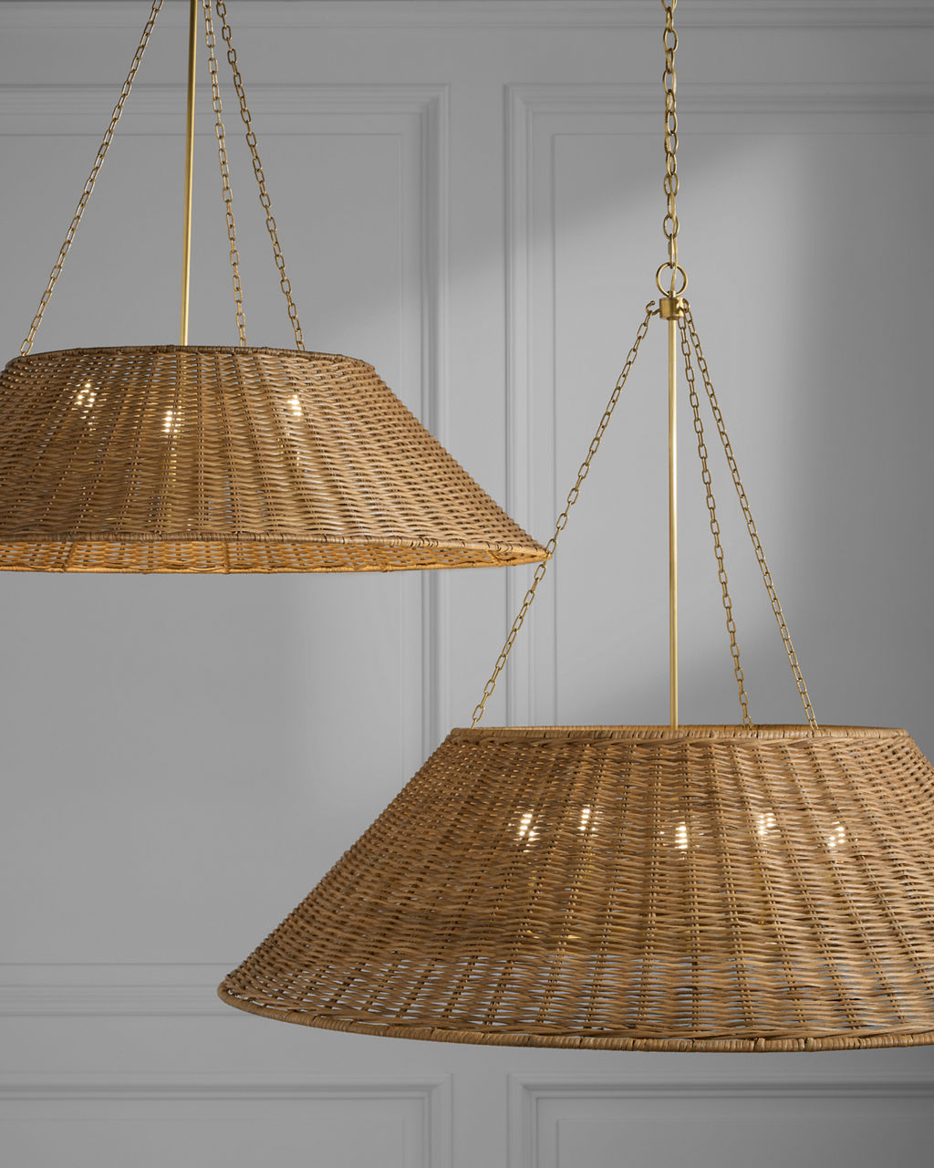 Corinne Extra Large Woven Hanging Shade | Soft Brass | Natural Wicker Shade