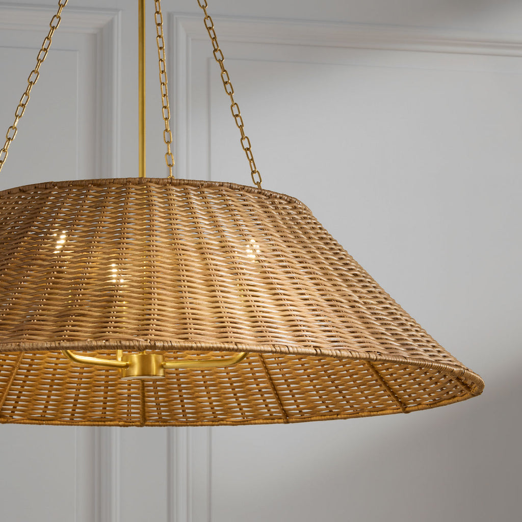 Corinne Extra Large Woven Hanging Shade | Soft Brass | Natural Wicker Shade
