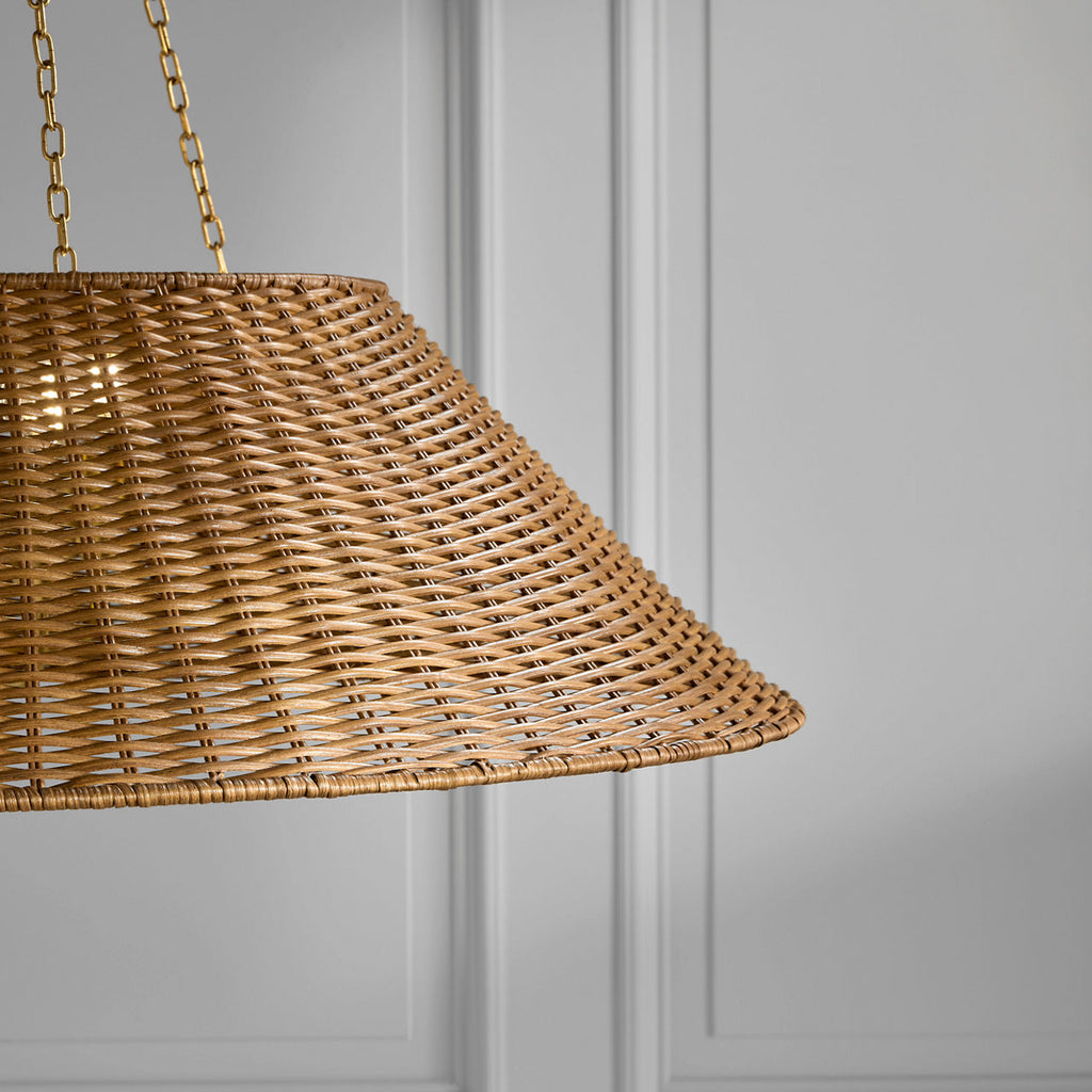 Corinne Extra Large Woven Hanging Shade | Soft Brass | Natural Wicker Shade