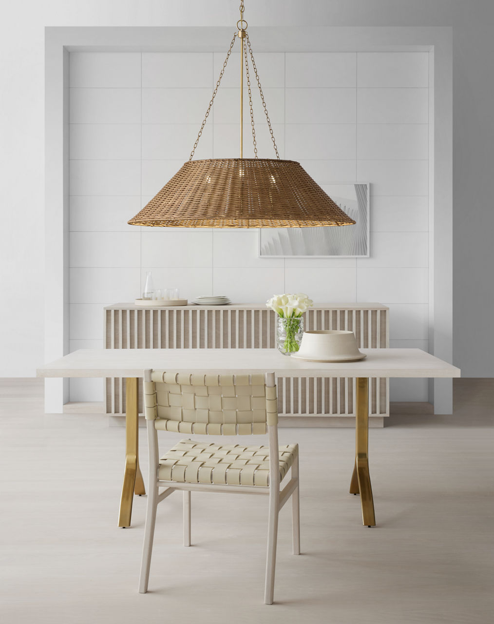 Corinne Extra Large Woven Hanging Shade | Soft Brass | Natural Wicker Shade