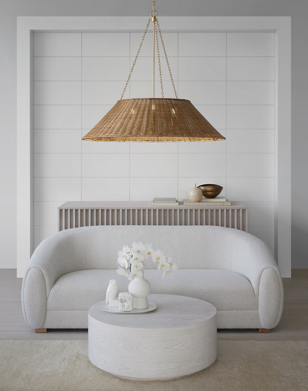 Corinne Extra Large Woven Hanging Shade | Soft Brass | Natural Wicker Shade