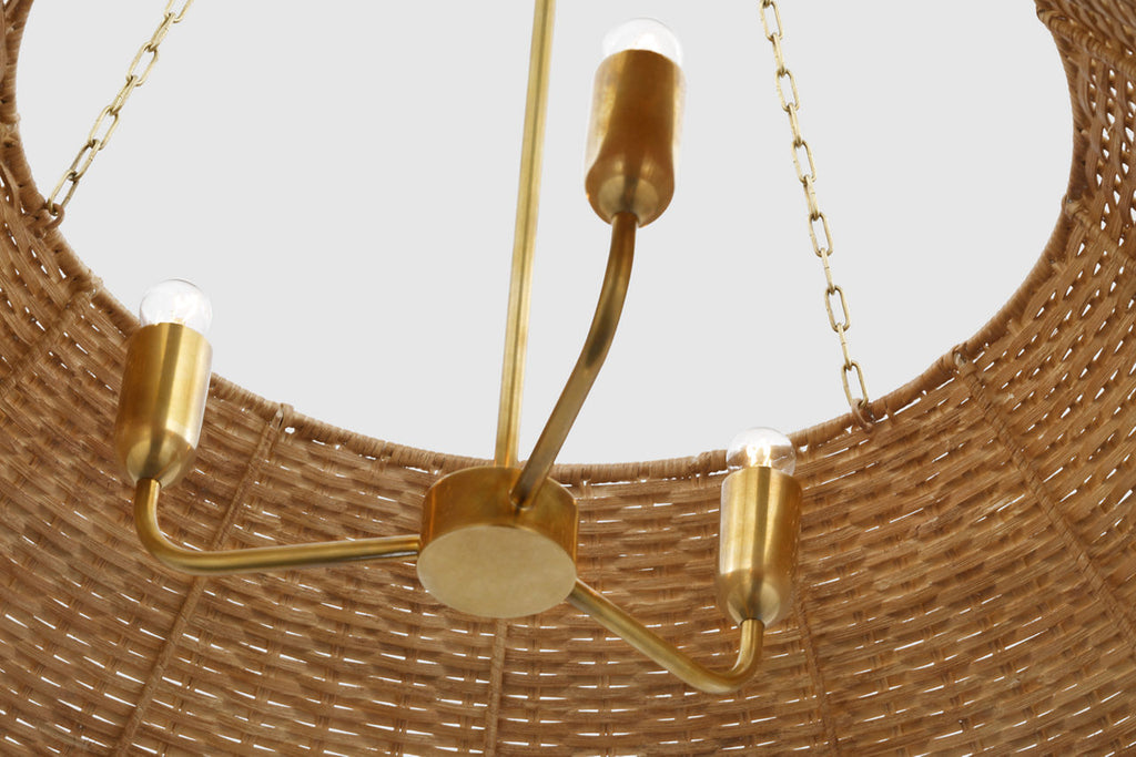 Corinne Extra Large Woven Hanging Shade | Soft Brass | Natural Wicker Shade