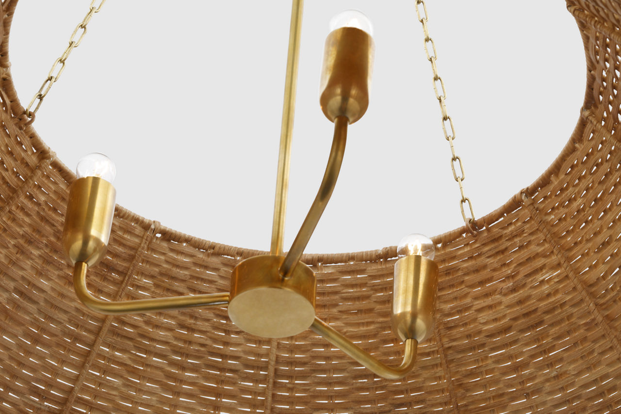 Corinne Extra Large Woven Hanging Shade | Soft Brass | Natural Wicker Shade
