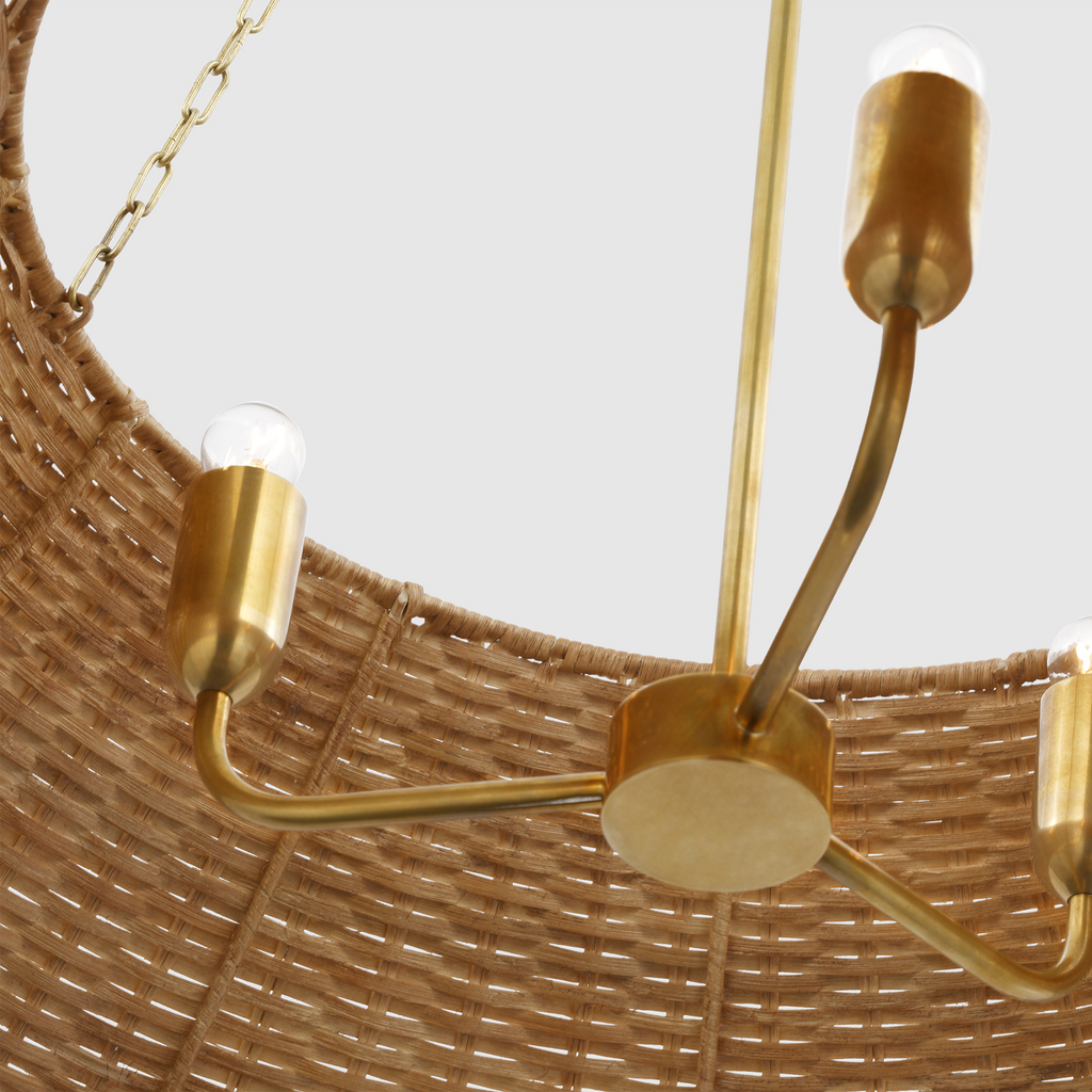 Corinne Extra Large Woven Hanging Shade | Soft Brass | Natural Wicker Shade
