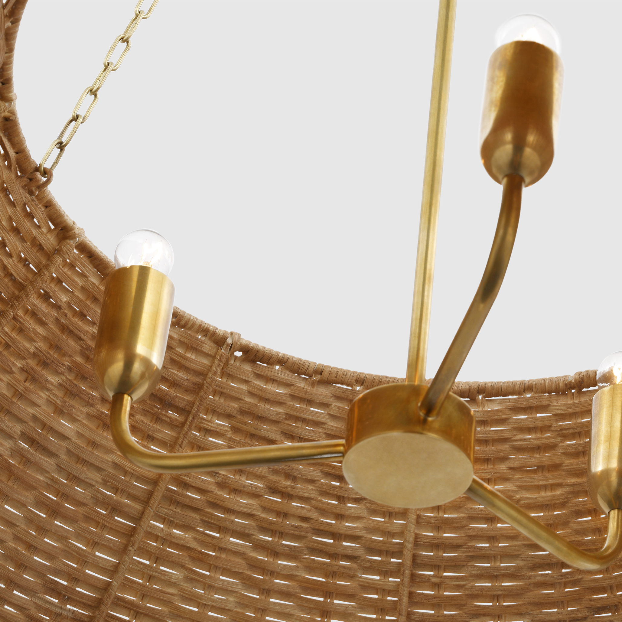 Corinne Extra Large Woven Hanging Shade | Soft Brass | Natural Wicker Shade