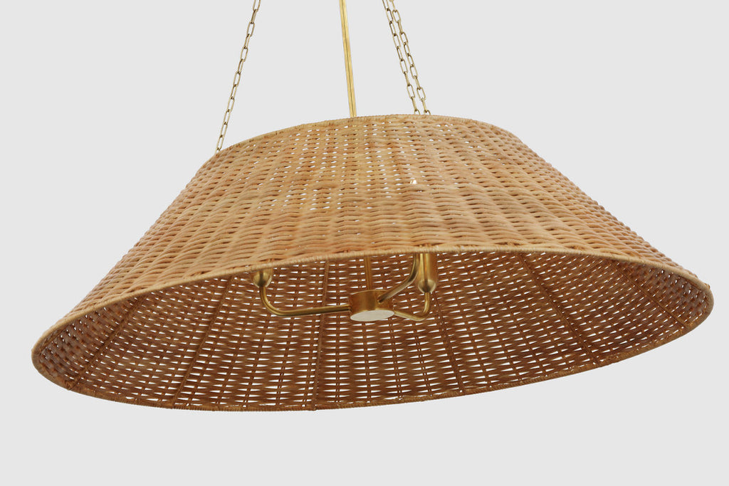 Corinne Extra Large Woven Hanging Shade | Soft Brass | Natural Wicker Shade