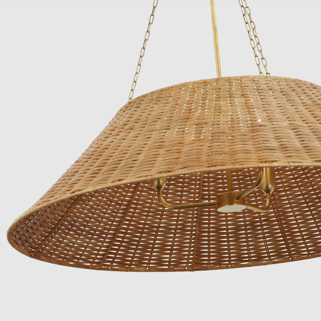 Corinne Extra Large Woven Hanging Shade | Soft Brass | Natural Wicker Shade