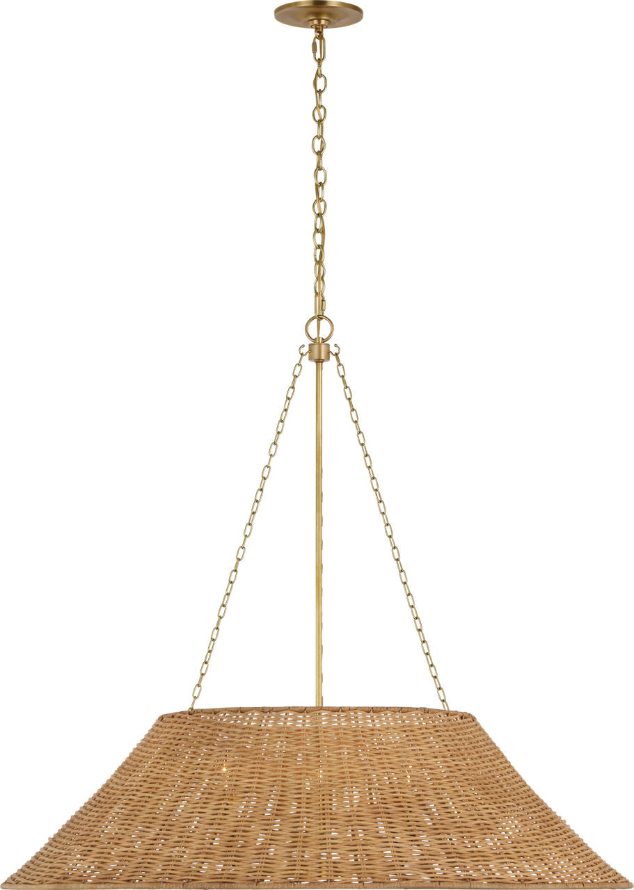 Corinne Extra Large Wrapped Hanging Shade | Soft Brass | Natural Wicker Shade