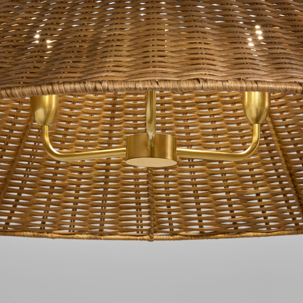 Corinne Extra Large Woven Hanging Shade | Soft Brass | Natural Wicker Shade