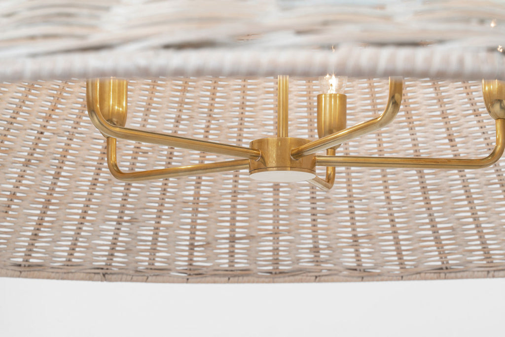 Corinne 44" Woven Hanging Shade | Soft Brass | White Wicker Shade