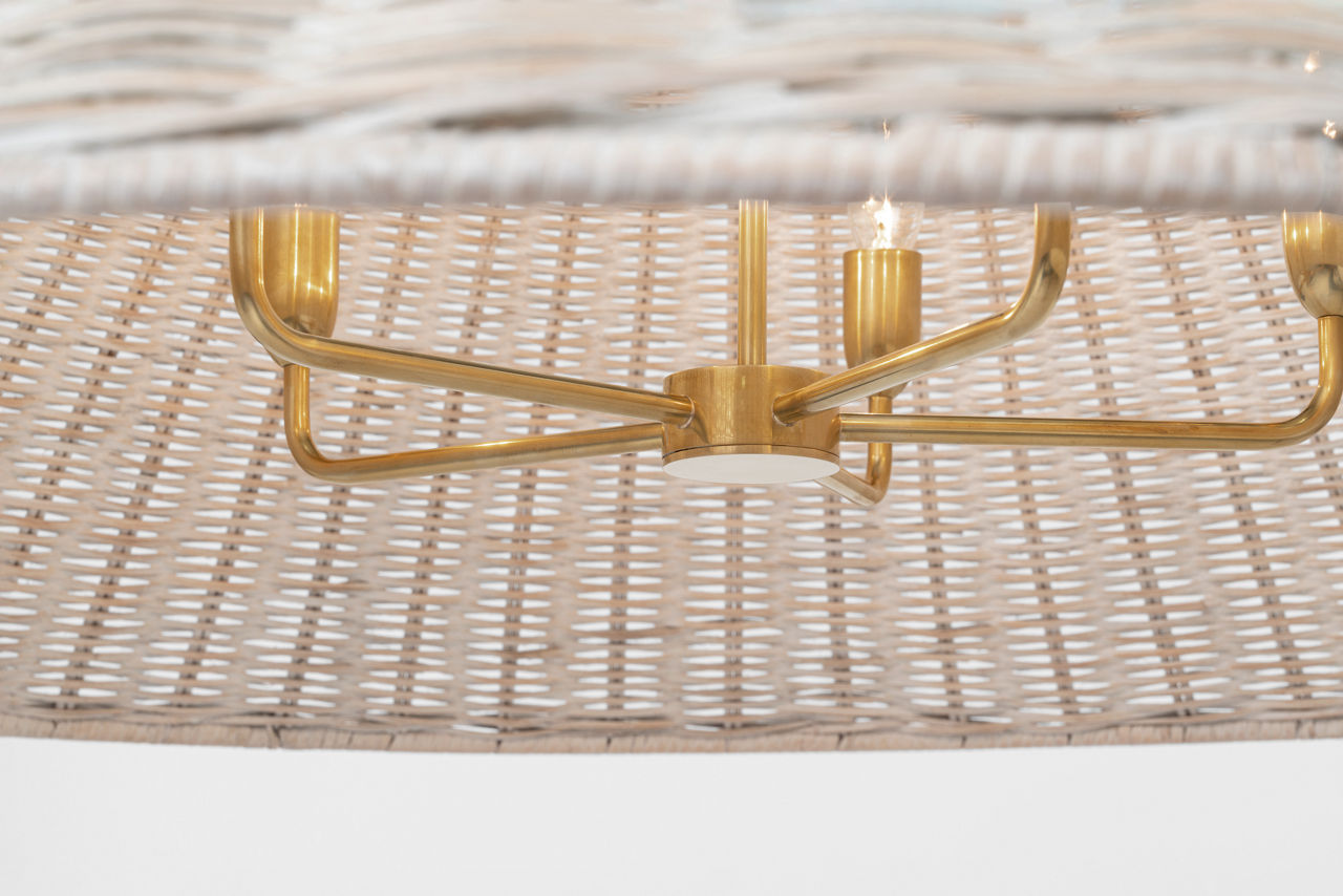 Corinne 44" Woven Hanging Shade | Soft Brass | White Wicker Shade