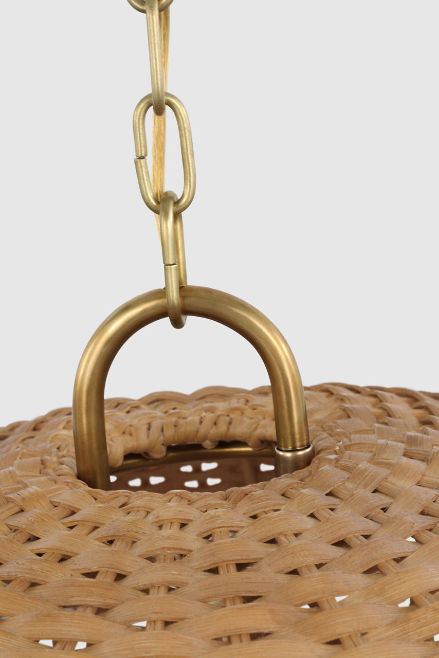 Whit Extra Large Dome Hanging Shade | Soft Brass and Natural Wicker