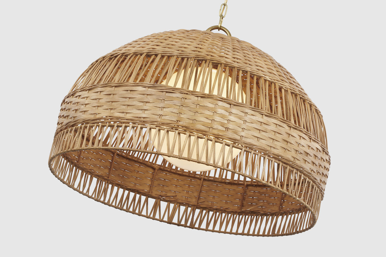 Whit Extra Large Dome Hanging Shade | Soft Brass and Natural Wicker