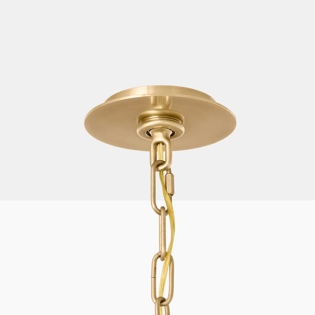 Rigby Grande Chandelier | Soft Brass and Natural Oak | Linen Shade