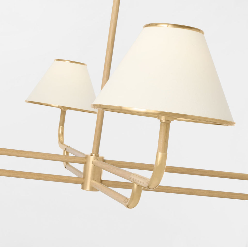 Rigby Grande Chandelier | Soft Brass and Natural Oak | Linen Shade