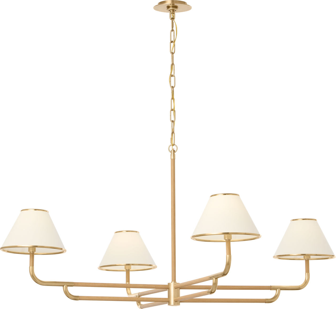 Rigby Grande Chandelier | Soft Brass and Natural Oak | Linen Shade