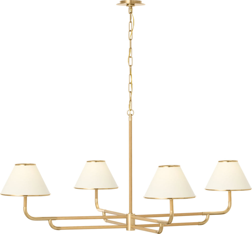 Rigby Grande Chandelier | Soft Brass and Natural Oak | Linen Shade