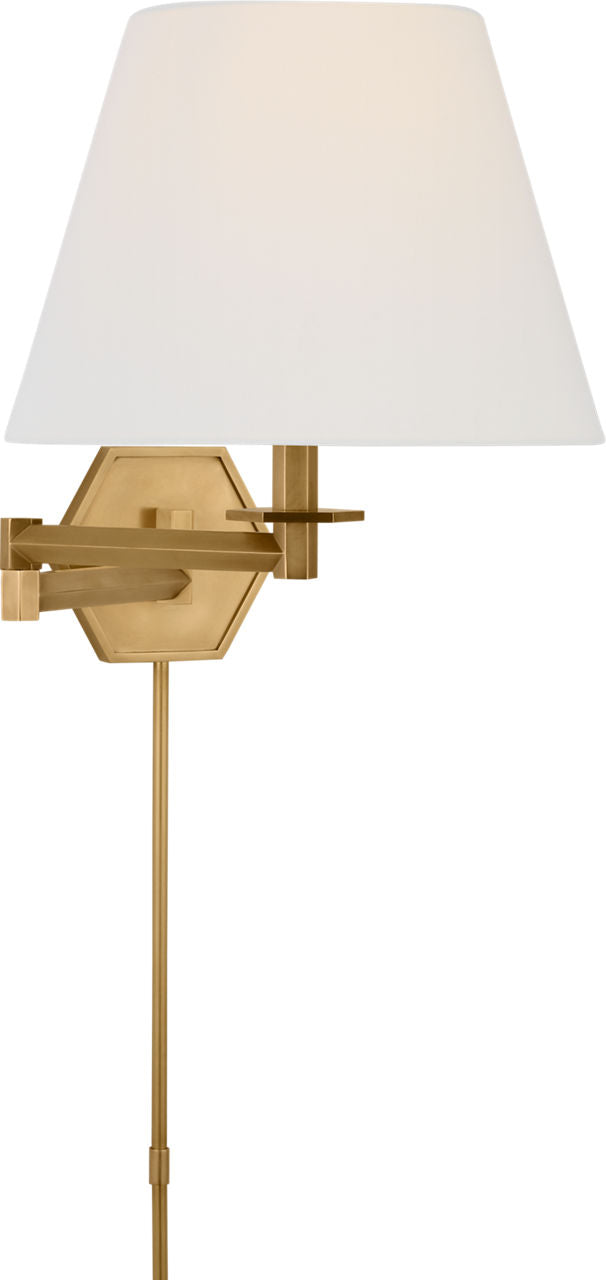 Olivier Swing Arm Wall Light | Hand-Rubbed Antique Brass | Linen Shade