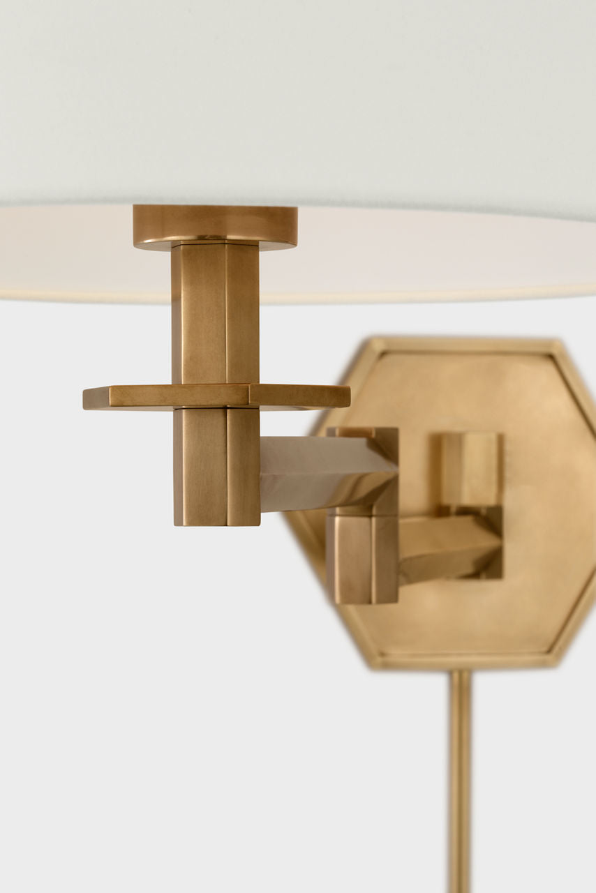 Olivier Swing Arm Wall Light | Hand-Rubbed Antique Brass | Linen Shade