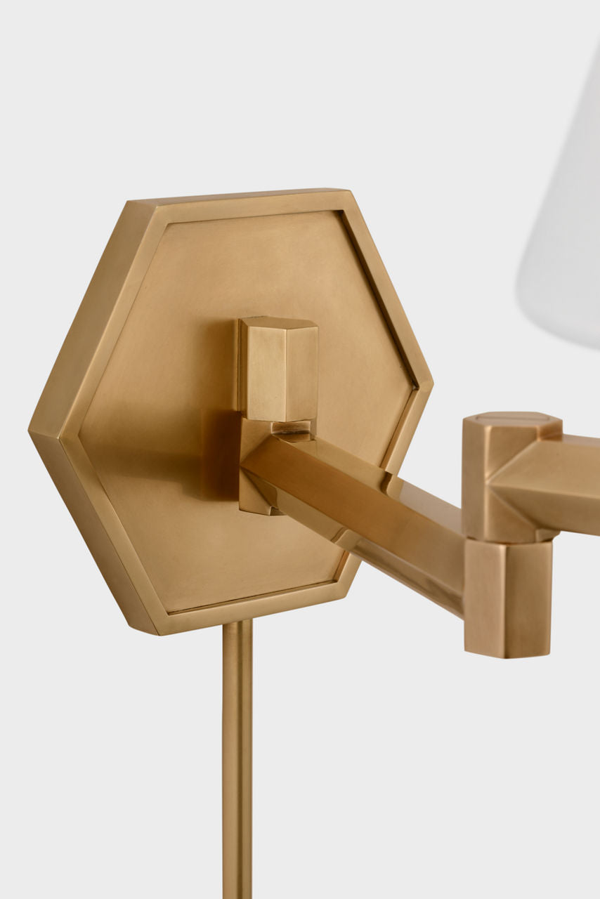 Olivier Swing Arm Wall Light | Hand-Rubbed Antique Brass | Linen Shade