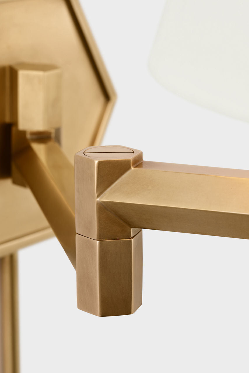 Olivier Swing Arm Wall Light | Hand-Rubbed Antique Brass | Linen Shade