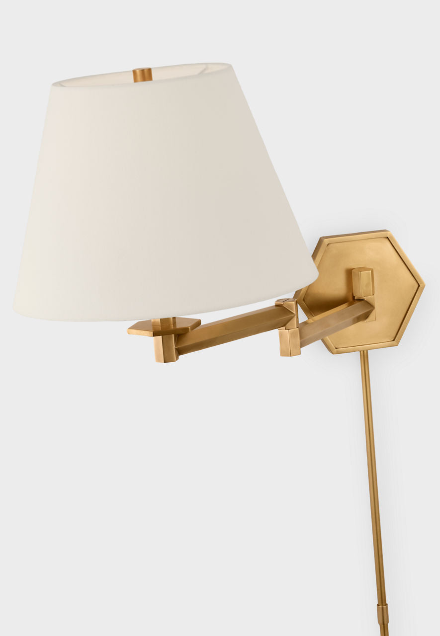 Olivier Swing Arm Wall Light | Hand-Rubbed Antique Brass | Linen Shade
