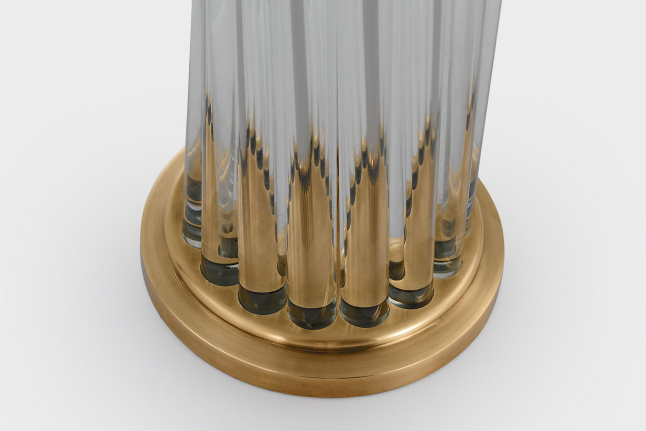 Bouquet Large Table Lamp | Clear Glass Rods and Hand-Rubbed Antique Brass | Linen