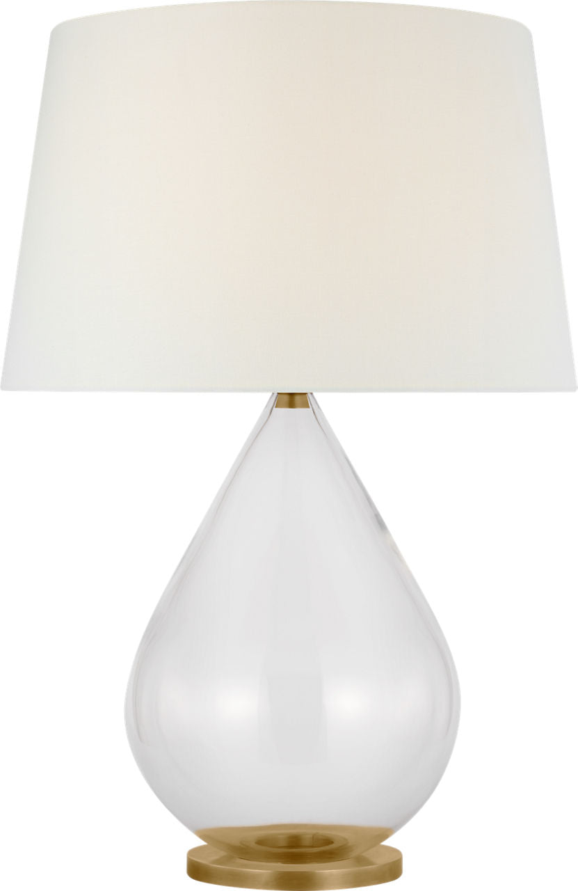 Vosges Large Table Lamp | Clear Glass and Hand-Rubbed Antique Brass | Linen Shade