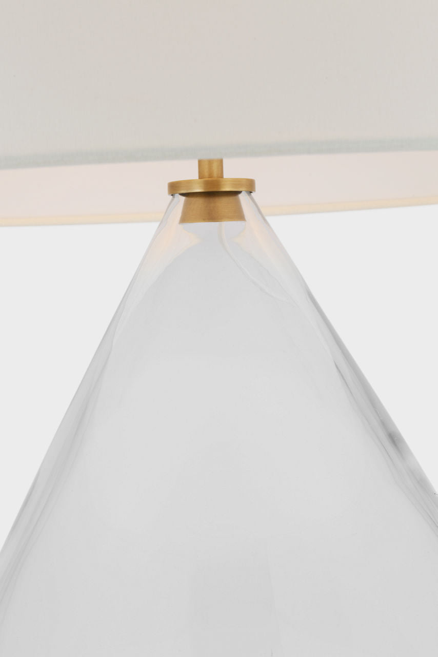Vosges Large Table Lamp | Clear Glass and Hand-Rubbed Antique Brass | Linen Shade
