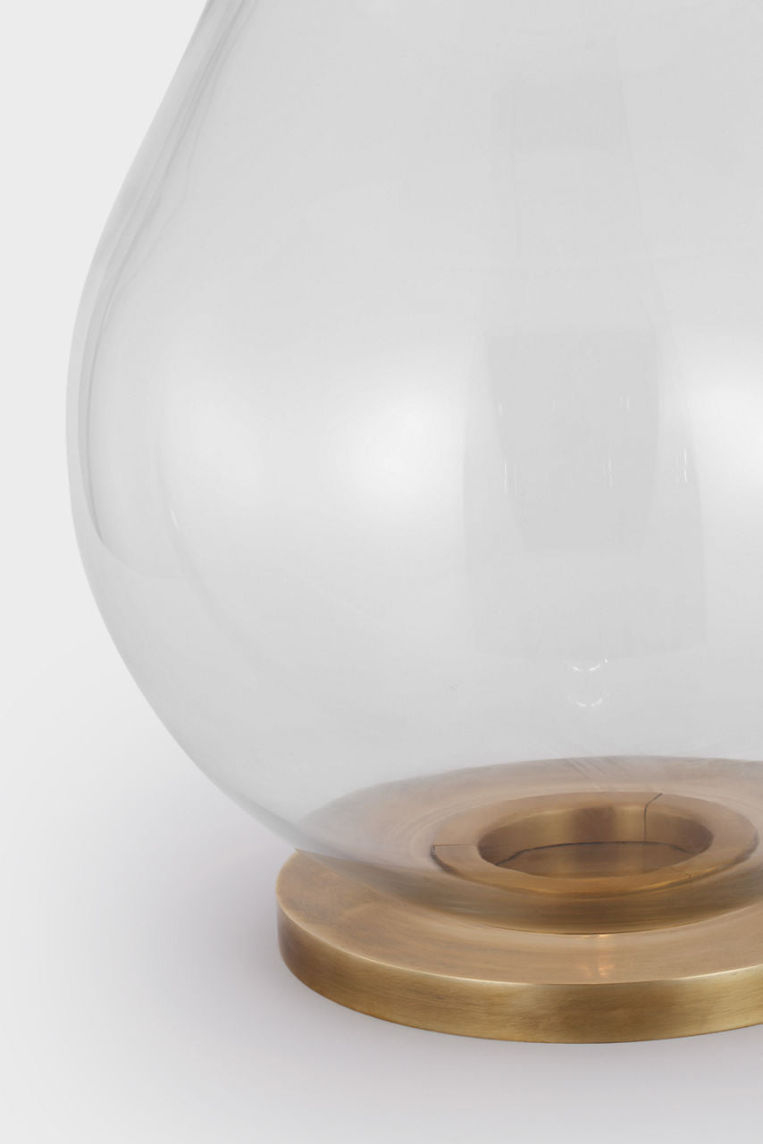 Vosges Large Table Lamp | Clear Glass and Hand-Rubbed Antique Brass | Linen Shade