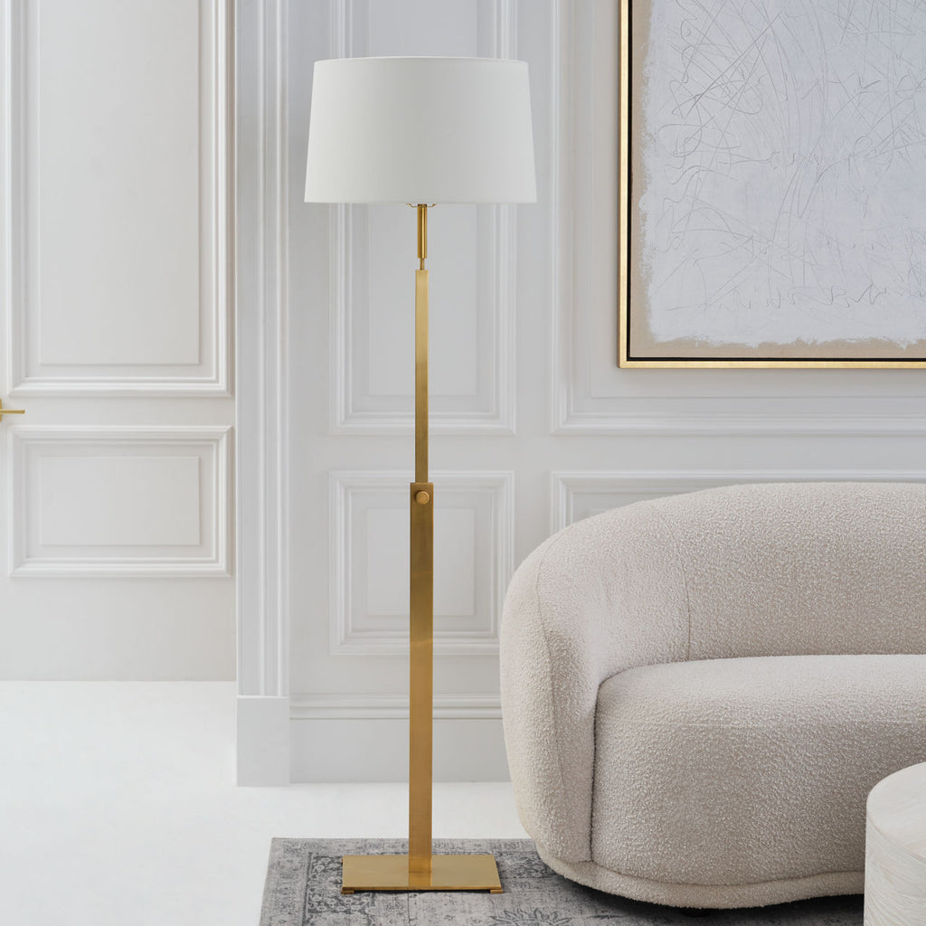 Cadmus Medium Adjustable Floor Lamp | Antique Brass | Linen Shade