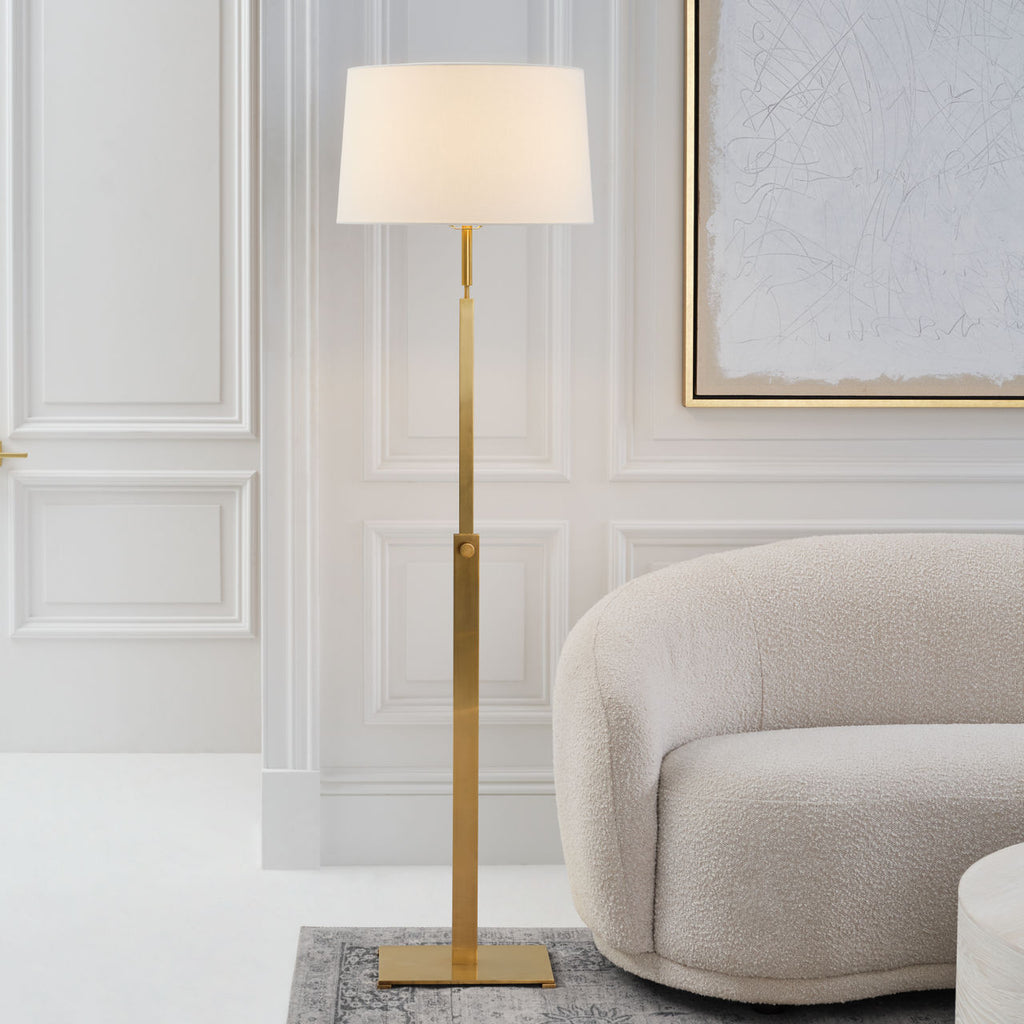 Cadmus Medium Adjustable Floor Lamp | Antique Brass | Linen Shade